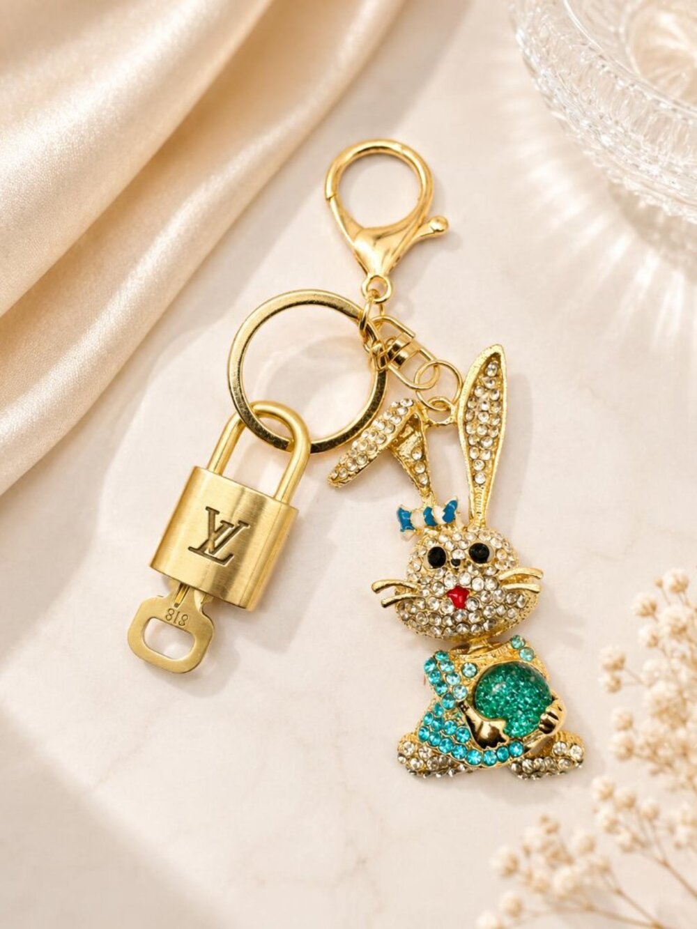 Authentic Louis Vuitton Gold Padlock 🔒 Key Set w/ Unbranded Bunny Bag Charm